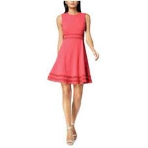 Calvin Klein Watermelon Pink A Line Fit To Flare Dress Mesh Ribbon Detail 12